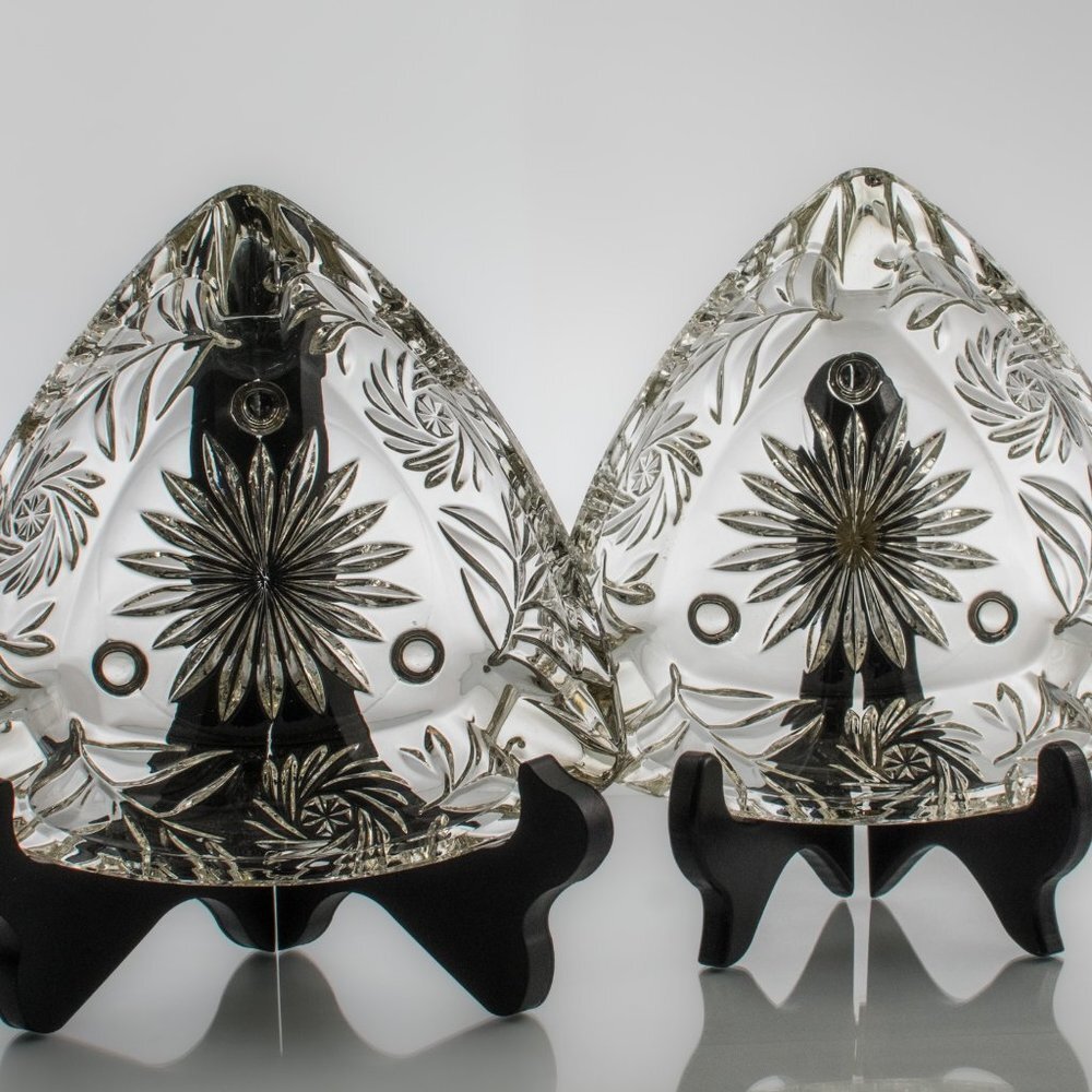 Pair of Mid-Century Modern Pressed Glass Footed Ashtrays